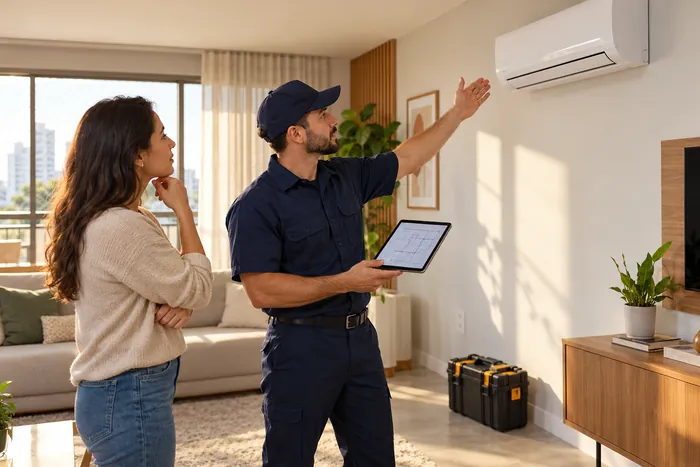 Orientação sobre instalação de ar-condicionado em ambiente residencial