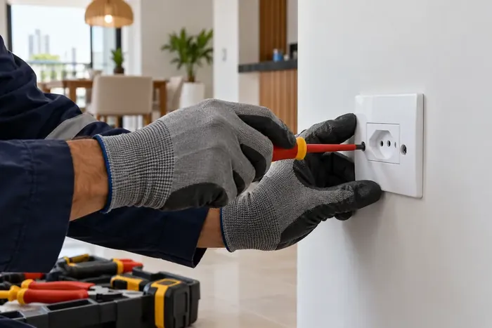 Trabalho profissional em um ponto de tomada elétrica